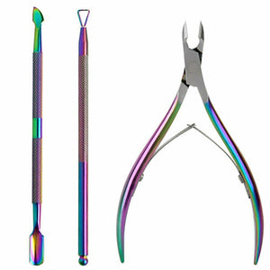 3Pcs Nail Tools Set Cuticle Nipper Spoon Pusher Remover Cutter Clipper Trimmer