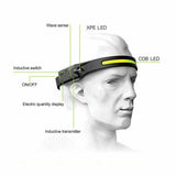Waterproof COB LED Motion Sensor Head Torch Headlight USB Rechargeable Headlamp