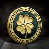 Four-leaf Clover Coin Wishing You Success Happiness Health Double-sided Gold