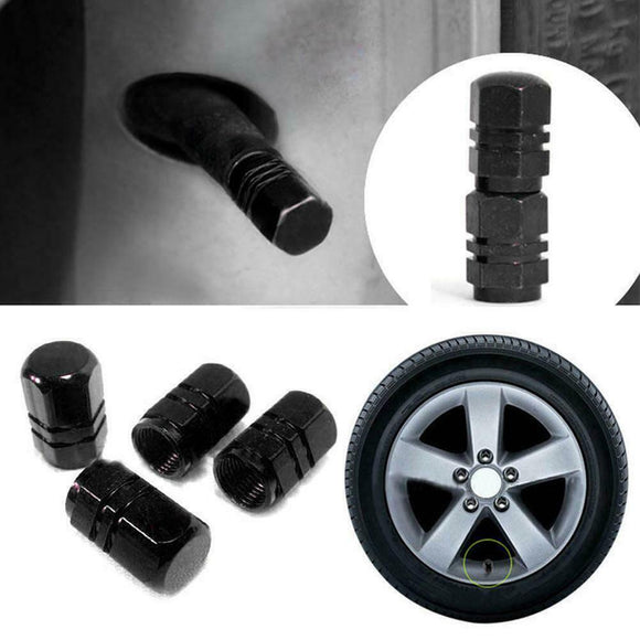 4x Black Valve Caps Wheel Tyre Tire Stems Air Dust Cover Screw Car Truck Bike
