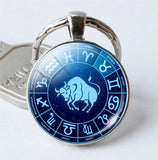 Taurus Keyring Constellation Keychain Glass Pendant Silver Plated