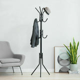 12 Hook Cloth Hanger Stand Hat Clothes Rack Metal Tree Storage - Black