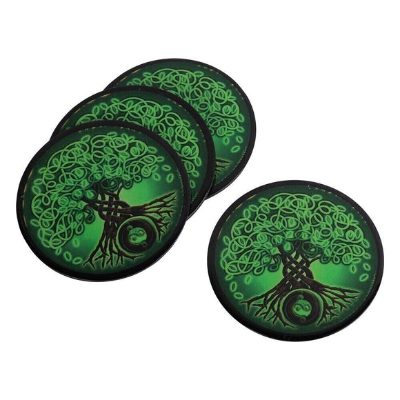 4x Tree of Life Coater Set Celtic Tree Print Decor Barware Drink Holder Iron 9cm