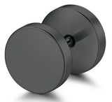 1 Pair Black Flat Round Barbell Earrings Plug Mens Stud 316 Stainless Steel 10mm