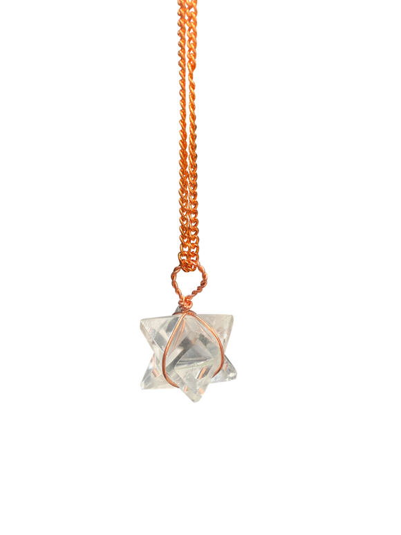 Clear Quartz Merkaba Crystal Pendant Copper Necklace Healing Gemstone Jewellery