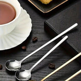 6 Pcs Long Handled Coffee Spoon Roound Stainless Steel Cold Drink Ice Cream Tea