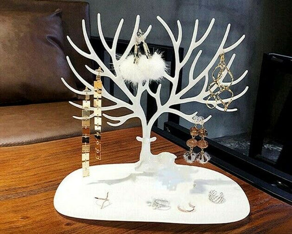 White Jewelry Earrings Necklace Ring Rack Holder Display Stand Tree Organizer