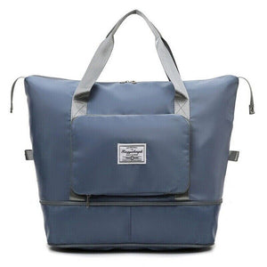 Women Large Capacity Collapsible Travel Bag Expandable Waterproof Duffel -Blue
