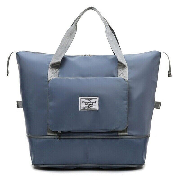 Women Large Capacity Collapsible Travel Bag Expandable Waterproof Duffel -Blue
