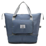 Women Large Capacity Collapsible Travel Bag Expandable Waterproof Duffel -Blue