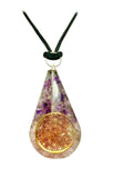 Amethyst & Rose Quartz Flower of Life Teardrop Orgonite Pendant Healing Necklace