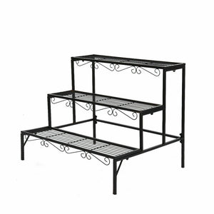 Plant 3 Tier Stand Rectangle Metal Flower Pot Planter Shelf Black