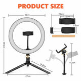 Studio Tabletop Selfie Ring Light w/ Phone Holder Tripod Stand LED 20cm Black