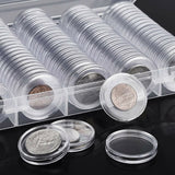100pcs Coin Storage Box Case Capsules Holder Clear Plastic Round Coins Container