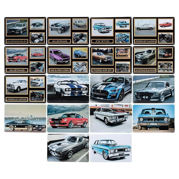 4x Brands and Cars Mancave Plate Sign 20cmx30cm Car Brand Decor Design Assorted