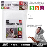 6x Disposable Clear Emergency Poncho Disposable Waterproof Rain Rainwear