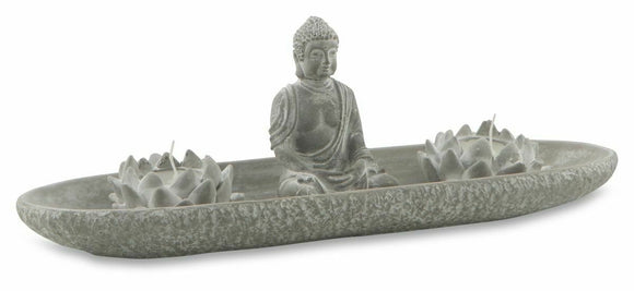 Lotus Buddha Cement Candle Holder with Two White T Lite Candles Aromatherapy