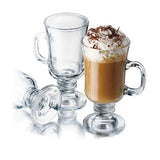 6x Irish Coffee Mug Glass Cup Footed w Handle Coffee Tea Drink - 250ml