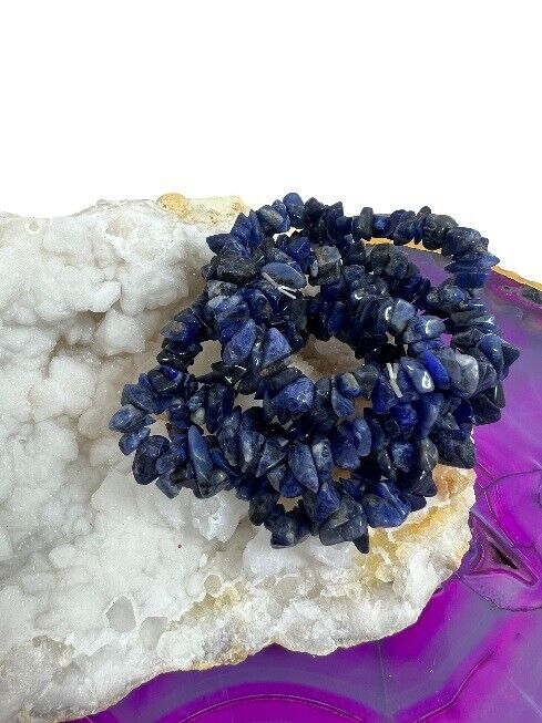 5x Lapis Lazuli Crystal Chip Bracelet Set Natural Strength and Courage Gemstone