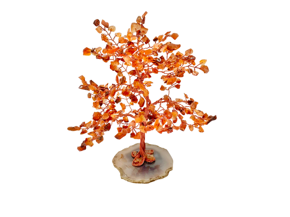 Crystal Chips Tree With Agate Slice Base Carnelian Ornaments Money Tree