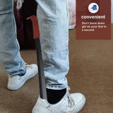 Shoe Horn Long Leather Metal Handle Shoehorn Stainless Steel Lifter Tool 42cm