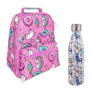 Sachi Insulated Backpack Lunch Bag and Water Bottle 500ml Kit Unicord & LLama