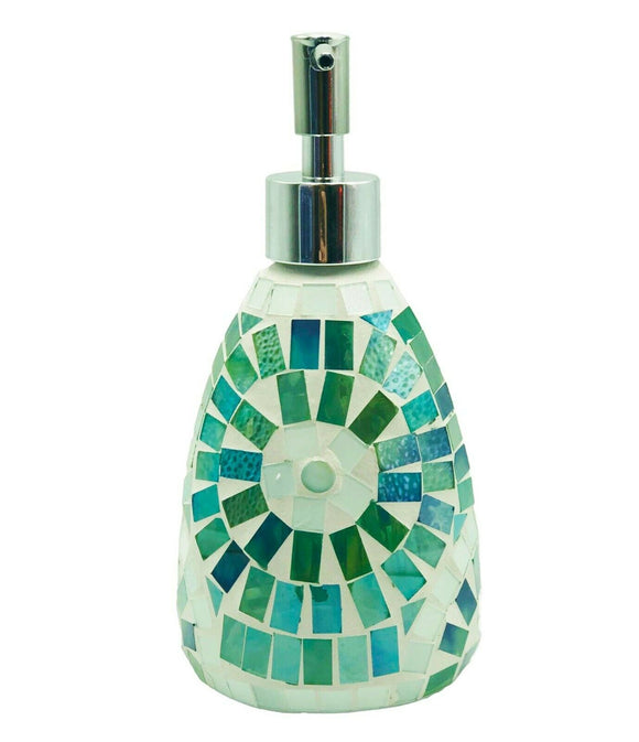 Green Aztec Glass Mosaic Soap Dispenser Pump Bottle Holder Crystal Colourful