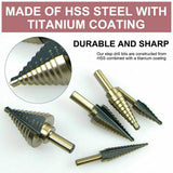 5x HSS Step Steel Cone Drill Titanium Bits Set Kit Hole Cutter Aluminum Case