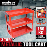 3-Tier Trolley Workshop Cart Rolling Steel Parts Storage Handyman Tool 150KG Red
