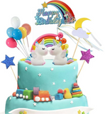 21pcs Unicorn Cake Topper Kit Cloud Rainbow Happy Birthday Banner Decorations