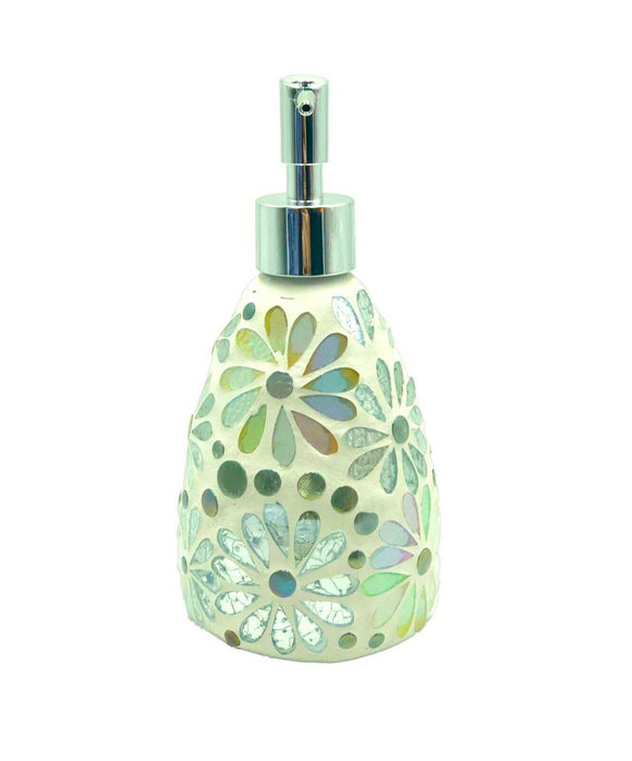 White Flower Glass Mosaic Soap Dispenser Pump Bottle Holder Crystal Colourful