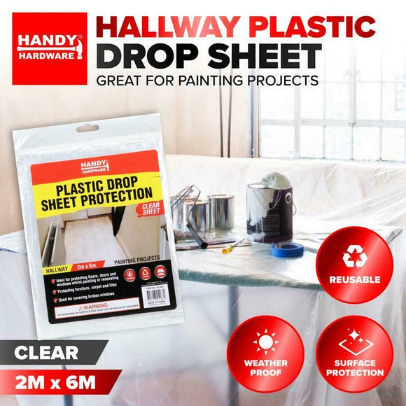 Plastic Drop Sheet Protection Clear Reusable Durable 2m x 6m Handy Hardware