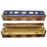 Wooden Box Incense Holder Storage Triple Moon Design 30cm