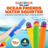 2x Water Squirter Ocean Friends Gun Pistol Pump Summer Kids Seal & Crab 32cm