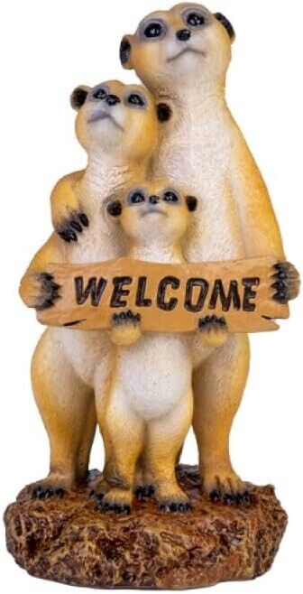 1pc Meerkat Family Welcome Sign Terracotta Garden Statue Ornament Decor 20cm