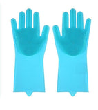 Magic Silicone Rubber Dish Washing Gloves Kitchen Scrubber Cleaning Sponge Blue