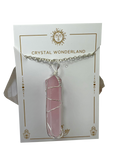Rose Quartz Double Pointed Terminated Crystal Pendant Necklace Silver Healing