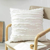 Boho Tassels Fringe Cushion Cover Striped Cushion Cover - 45x45cm - White