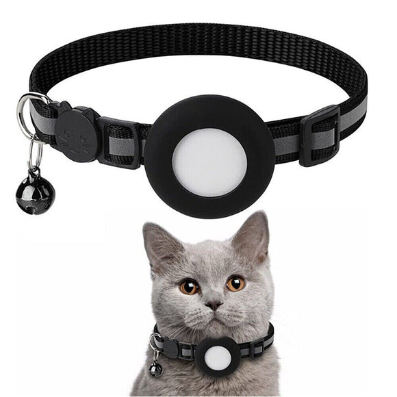 Adjustable Cat Collar Reflective Small Pet Strap for Apple Air Tag - Black