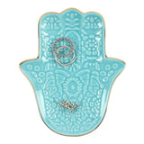 Turquoise Hamsa Hand Ceramic Trinket Tray Dish Crystal Jewellery Blue 14cm
