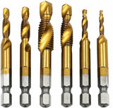 6x HSS Hex Shank Tap Drill Bits Metric Thread Screw Compound Tapping Set Tool