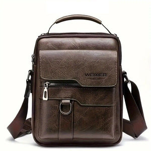 WEIXIER Crossbody Bag Men'S Shoulder Bag Vintage Leather Vertical - Dark Brown