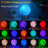 3D Printing Moon Lamp USB LED Night Light Moonlight Touch Color Changing 15cm