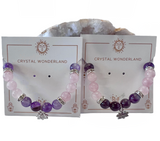 1pc Rose Quartz Amethyst Crystal Beads with Lotus Flower Charm Bracelet  Healing