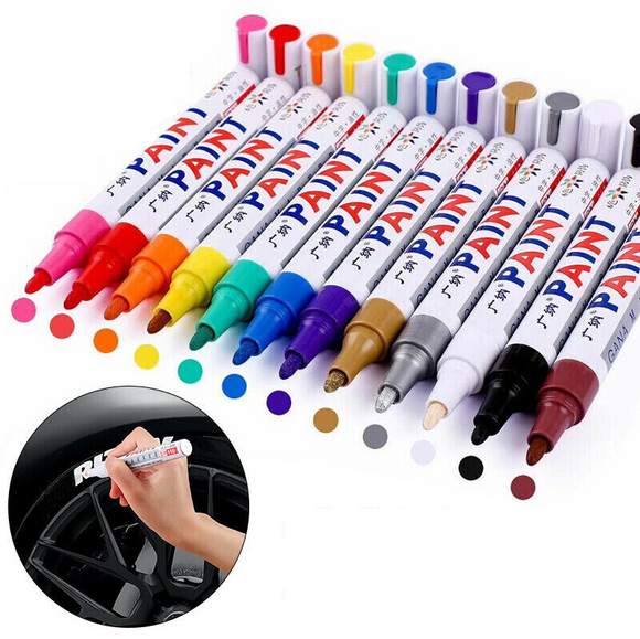 12pcs Multicolored Rubber Permanent Paint Marker Pens Car Tyre Tread Waterproof