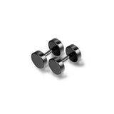 1 Pair Black Flat Round Barbell Earrings Plug Mens Stud 316 Stainless Steel 10mm