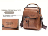 WEIXIER Crossbody Bag Men'S Shoulder Bag Vintage Leather Vertical - Dark Brown