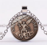 Saint Michael Pendant Prayer Catholic Patron Necklace Protection M1 Round Silver