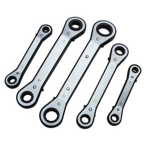 5pc Ratchet Wrench Set Offset Ring Spanner Tool Kit Reversible Double-Head Hand