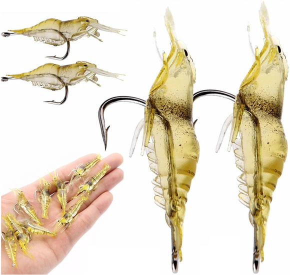 20Pcs Soft Plastic Bass Yabbie Prawn Shrimp Fishing Lure Jig Heads Bream Natural